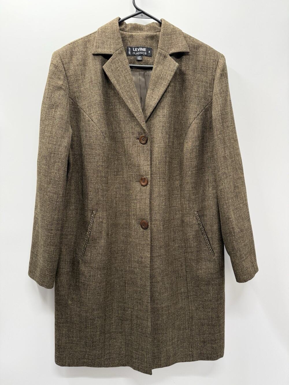 Levine Classics 18W Olive Brown Herringbone Long Coat Jacket Plus Size